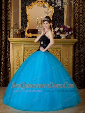 Blue Ball Gown Sweetheart Floor-length Beading Tulle Quinceanera Dress