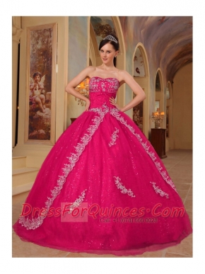 Strapless Embroidery and Beadings Organza Sweetheart  Hot Pink 2014 Spring Quinceanera Dresses