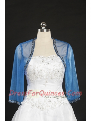 2015 Discount Baby Blue Long Sleeves Wraps with Beading