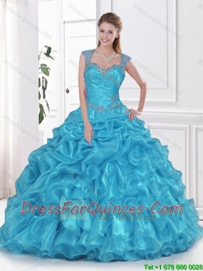 2016 Wonderful Beading and Ruffles Aqua Blue Sweet Fifteen Dresses