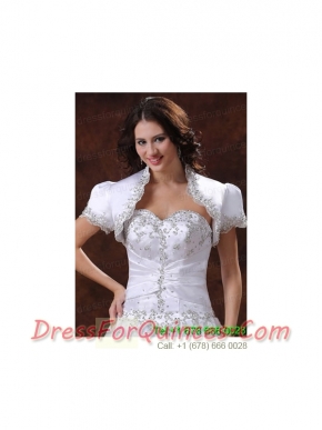 Short Sleeves White Quinceanera Jacket With Beading