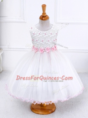 Excellent Scoop Sleeveless Organza Kids Pageant Dress Appliques Zipper