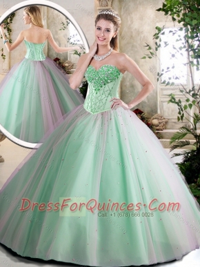 Pretty Beading Quinceanera Dresses in Apple Green