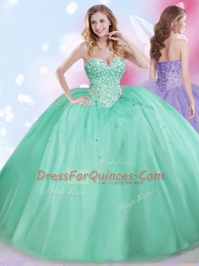 Apple Green Sweetheart Neckline Beading Sweet 16 Dress Sleeveless Lace Up