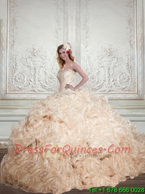 Cheap Feminine Champagne Sweetheart 2015 Quinceanera Dresses with Beading and Ruffles