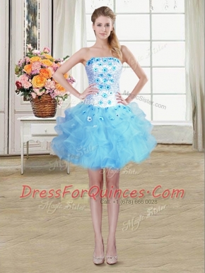 Deluxe Sleeveless Beading and Appliques and Ruffles Lace Up Prom Dress