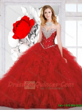 2016 Perfect Sweetheart Red Quinceanera Dress with Beading and Ruffles