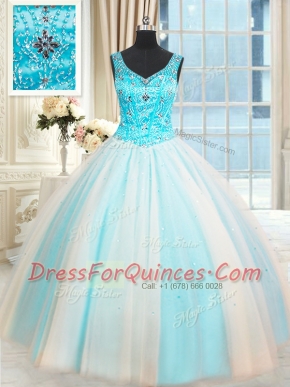 Sleeveless Tulle Ball Gown Prom Dress Beading Lace Up