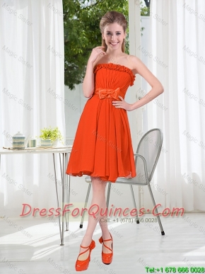 Summer A Line Strapless Bowknot Junior Dress in Rust Red