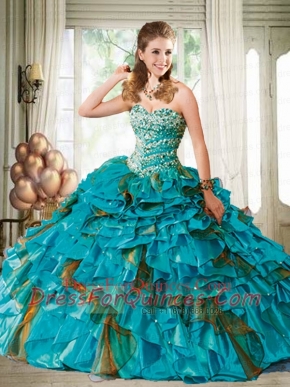 2014 Customize Sweetheart Teal Quinceanera Dress with Beading and Ruffles