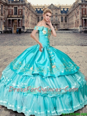 Beautiful Off the Shoulder Aqua Blue Quinceanera Dresses with Ruffled Layers