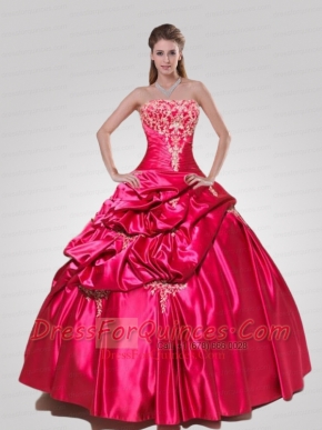 Wonderful Strapless Red Quinceanera Gown with Appliques for 2015