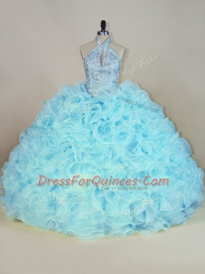 Fashion Sleeveless Brush Train Beading and Ruffles Lace Up Quinceanera Dresses