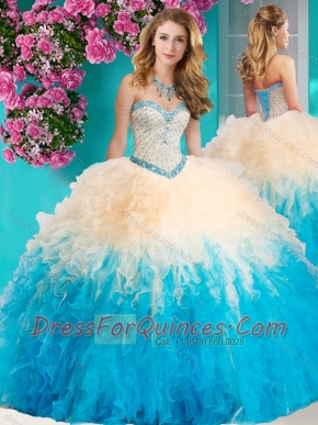 The Super Hot Gradient Color Big Puffy 15th Birthday Dresses with Beading and Ruffles