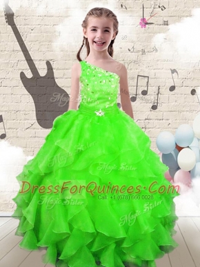 Custom Made Floor Length Toddler Flower Girl Dress One Shoulder Sleeveless Lace Up