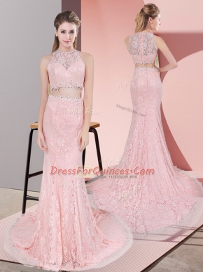 Classical Sleeveless Court Train Beading Zipper Party Dress Wholesale