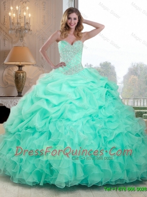 2016 Pretty Beaded and Ruffles Quinceanera Dresses in Apple Green