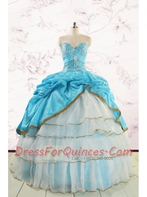 Custom Made Sweetheart Aqua Blue Quinceanea Dresses with Beading