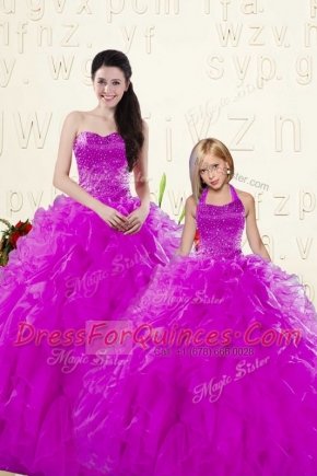 Sleeveless Lace Up Floor Length Beading and Ruffles 15 Quinceanera Dress