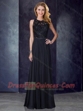 Classical Column Scoop Criss Cross Applique Black Prom Dress