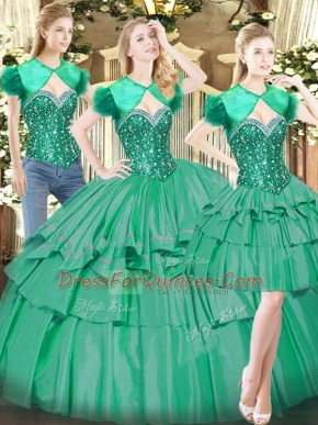 Nice Turquoise Lace Up Sweetheart Beading and Ruffled Layers Quinceanera Dresses Tulle Sleeveless