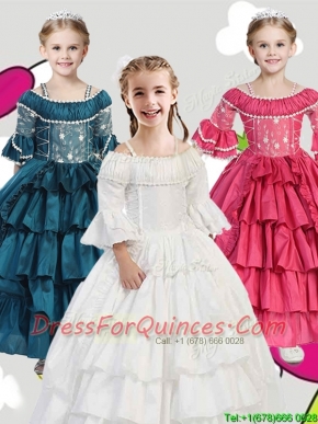 Gorgeous Spaghetti Straps Three Fourth Length Sleeves Mini Quinceanera Dresses with Lace and Ruffled Layers