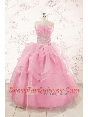 2015 Pretty Appliques Baby Pink Quinceanera Dresses