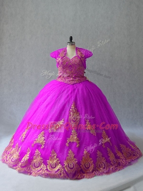 Sexy Fuchsia Sweetheart Lace Up Beading and Appliques Quince Ball Gowns Court Train Sleeveless