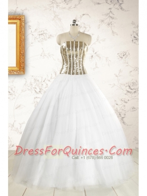 2015 The Super Hot Tulle Strapless Sequins White Quinceanera Dresses