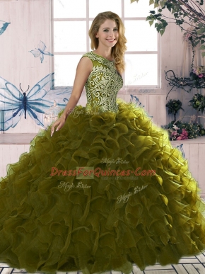 Sleeveless Beading and Ruffles Lace Up 15th Birthday Dress