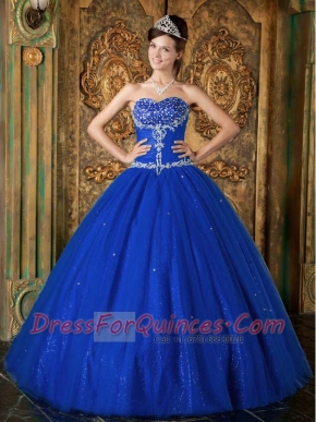 Sweetheart Beadings A-line Tulle Blue Spring Quinceanera Dresses 2014