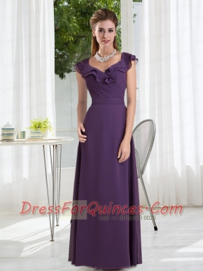 Empire 2015 Purple Ruching Dama Dress with Cap Sleeves