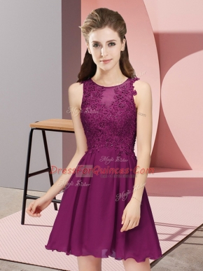 Colorful Dark Purple Empire Scoop Sleeveless Chiffon Mini Length Zipper Appliques Quinceanera Court of Honor Dress