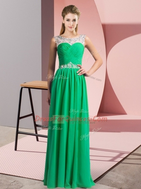 Green Chiffon Clasp Handle Evening Dress Sleeveless Floor Length Beading
