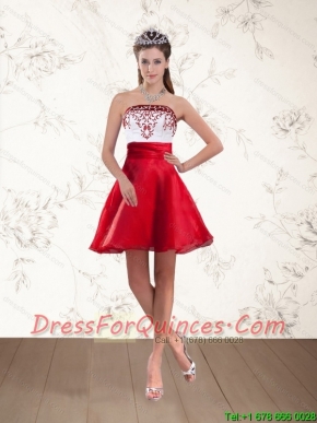 Cheap Strapless White And Wine Red Dama Dresses with Embroidery