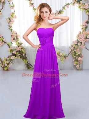 Purple Sleeveless Hand Made Flower Floor Length Dama Dress