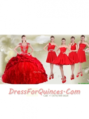 Popular Cap Sleeves Quinceanera Dress and Beautiful Chiffon Short Dama Dresses in Red