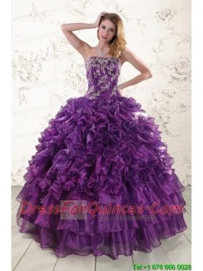 Purple Strapless 2015 Quinceanera Dress with Appliques