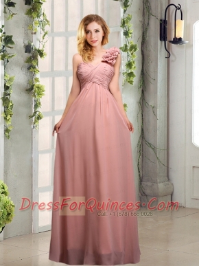 Empire Ruching One Shoulder Dama Dresses with Hand Made Flowers