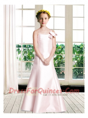 One Shoulder Floor-length Flower Girl Dress with Light Pink