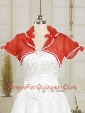 Cheap Organza Coral Red Wedding Party Shawls with Beading