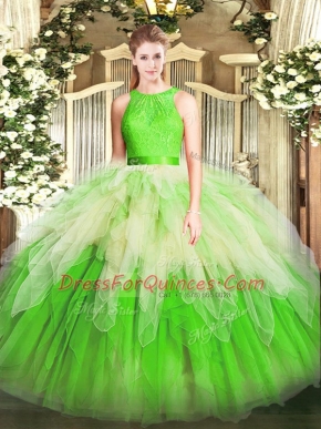 Delicate Multi-color Zipper Vestidos de Quinceanera Lace and Ruffles Sleeveless Floor Length