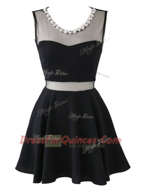 Mini Length Black Prom Evening Gown Scoop Sleeveless Zipper