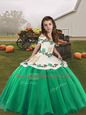 Floor Length Turquoise Little Girl Pageant Dress Organza Sleeveless Embroidery
