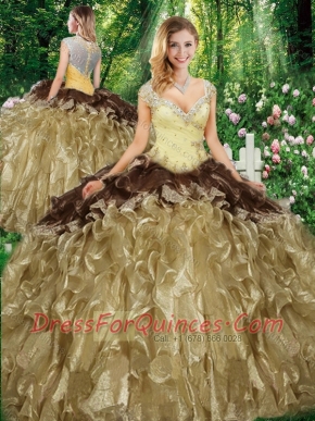 2016 Pretty Straps Sweet 16 Gowns with Beading and Ruffles