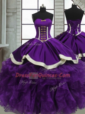 Ball Gowns Quinceanera Gowns Purple Sweetheart Satin and Organza Sleeveless Floor Length Lace Up