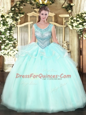 Sleeveless Lace Up Floor Length Beading Quince Ball Gowns