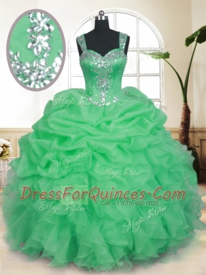 Pick Ups Straps Sleeveless Zipper Quinceanera Dress Organza