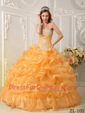 Gold Ball Gown Strapless 15th Birthday Dresses Organza Beading