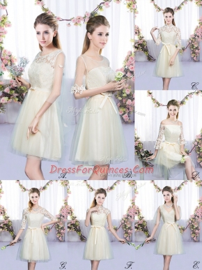 Champagne Sleeveless Tulle Lace Up Quinceanera Dama Dress for Wedding Party